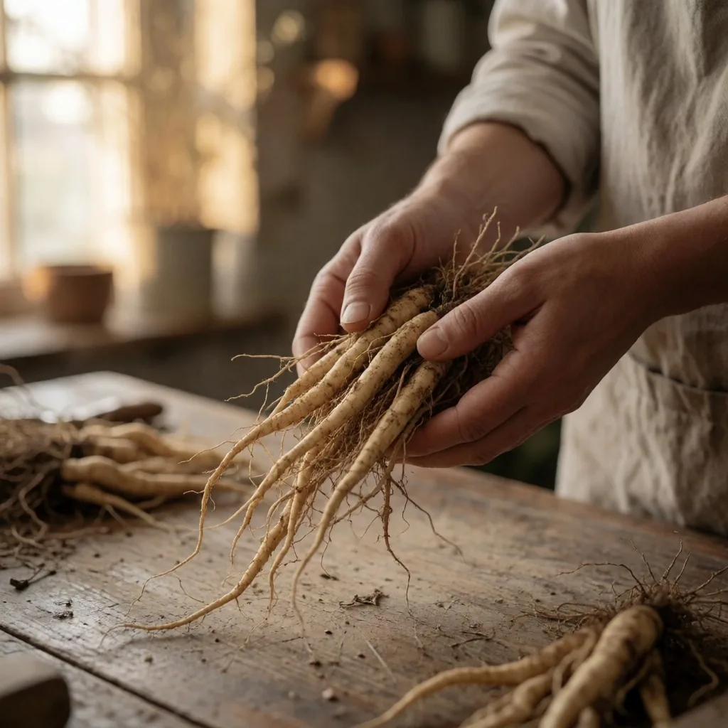 Dried botanical herbs on stone surface