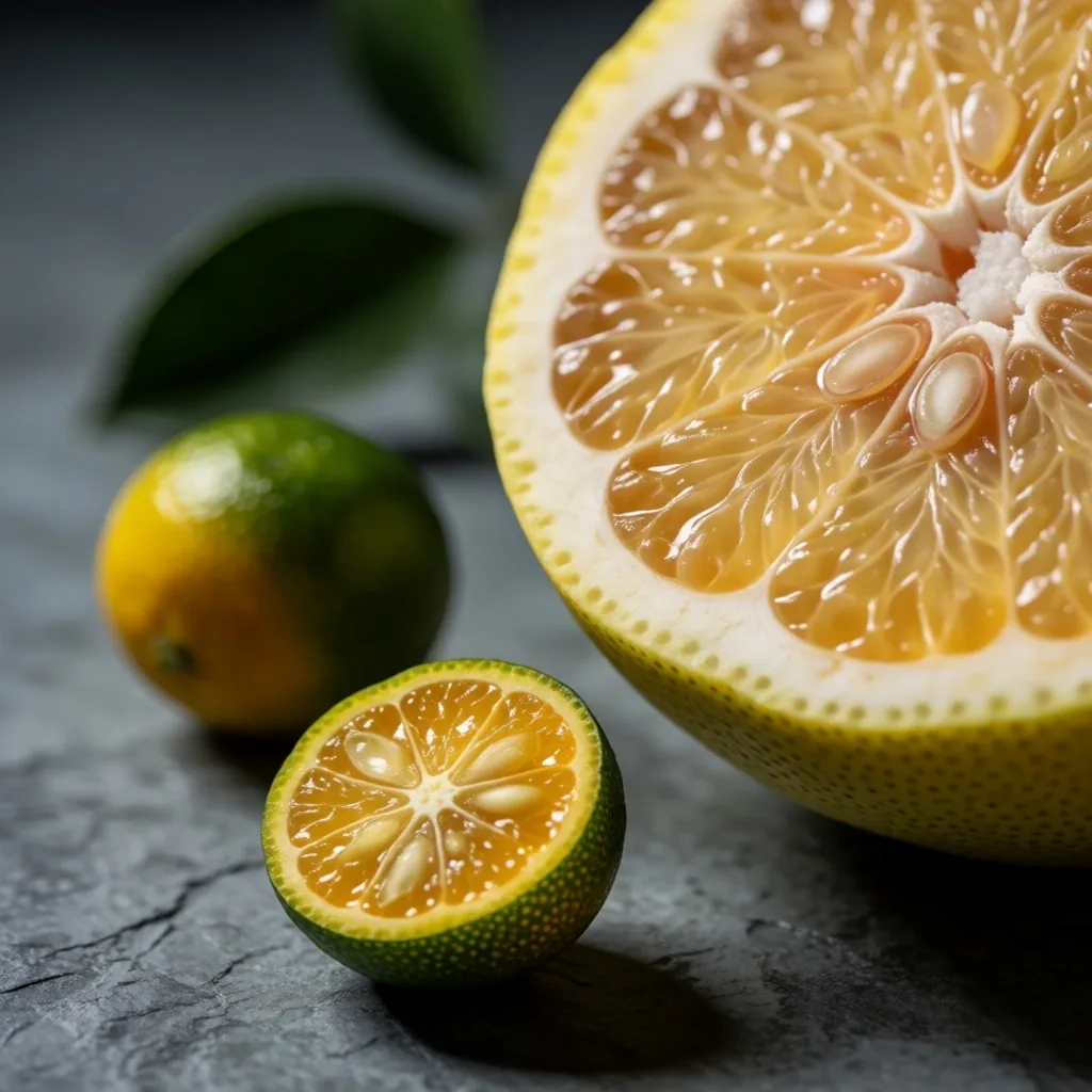Fresh citrus fruits on a stone surface