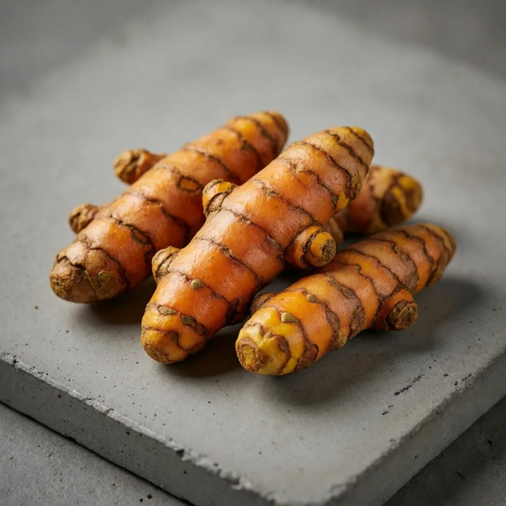 Ginseng and maca roots on dark stone