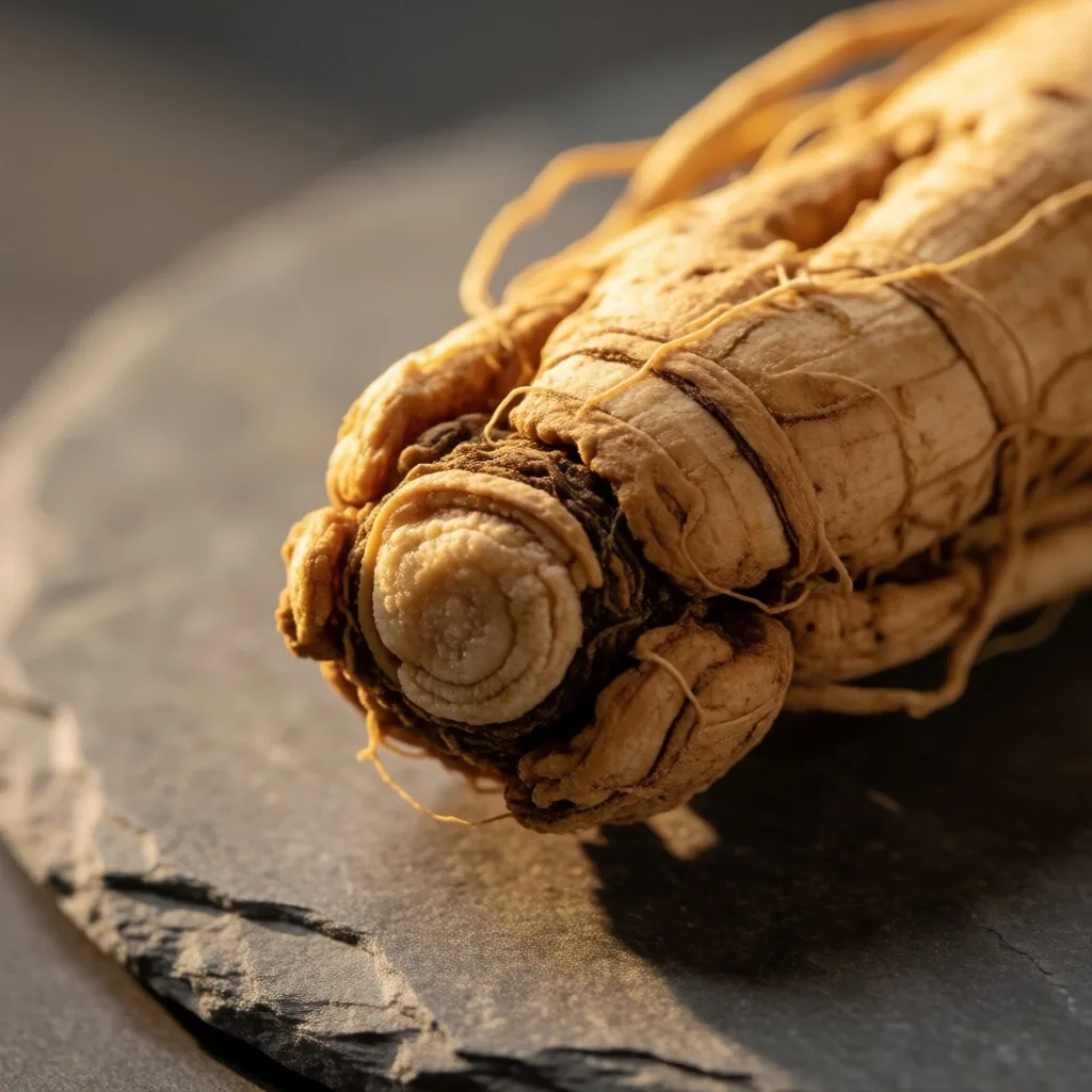 Ginseng root on a stone surface