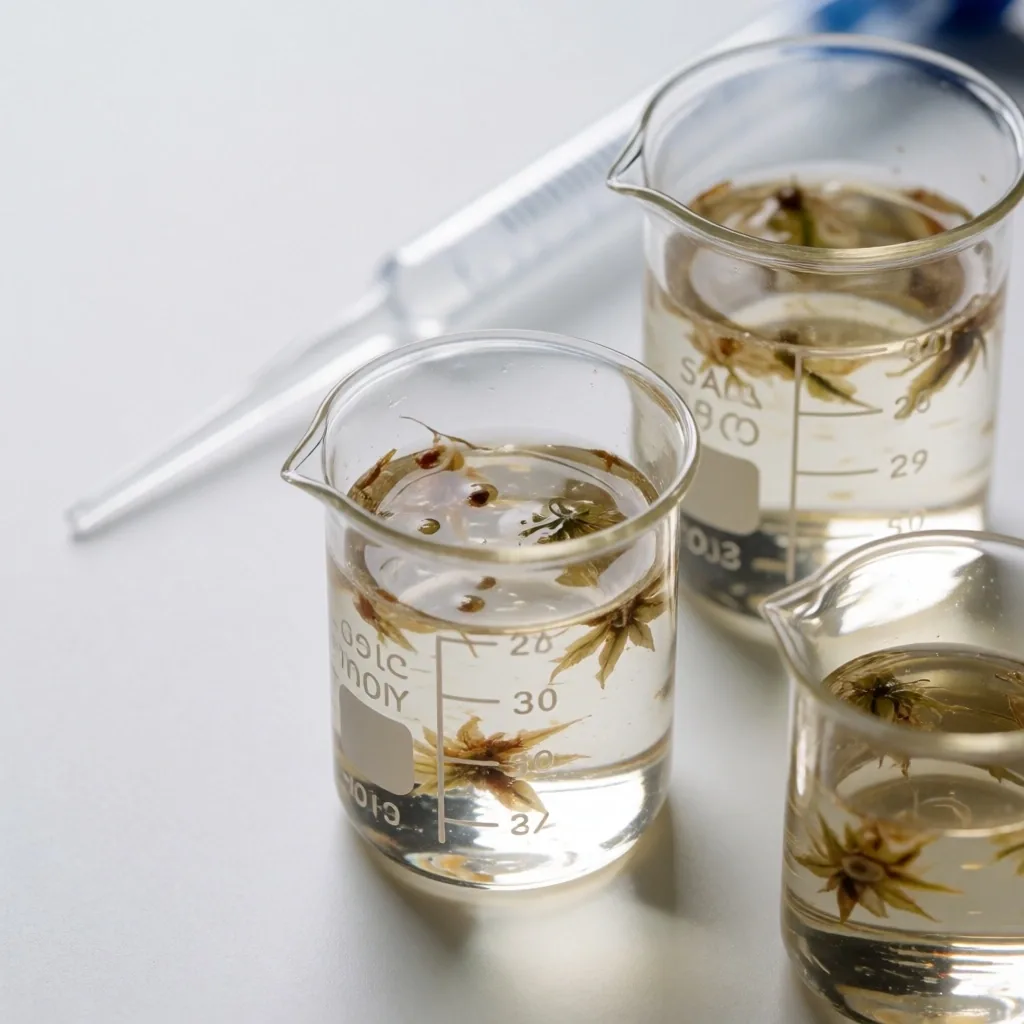 Laboratory beakers with plant extract
